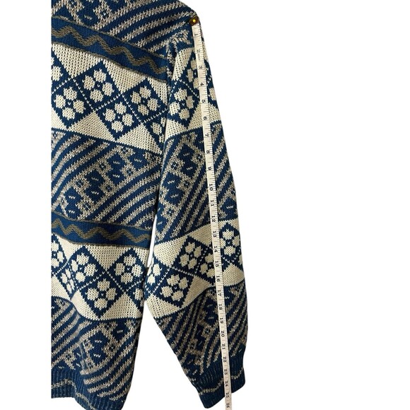 Vintage Graphix Unisex Adult Grandpa Fisherman Knit Sweater Blue Cream Stripe XL - Picture 11 of 13